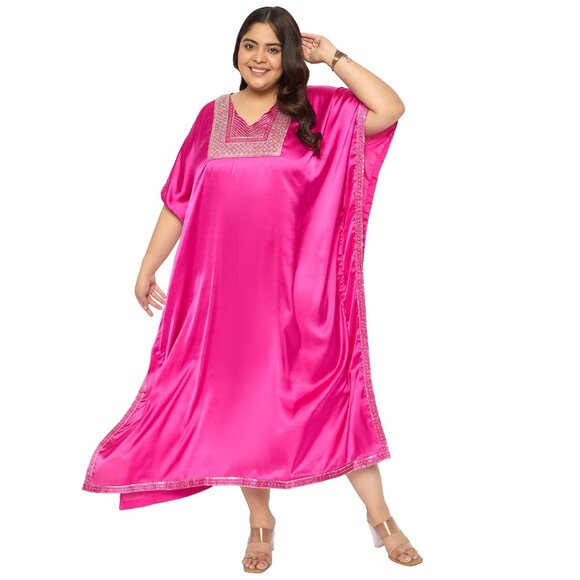 Gypsie Blu Stylish Satin Sequences Caftan Dress Comfortable Maxi Dress for Women - Picture 3 of 8